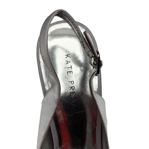 Kate Preston Evie Slingback Heel Silver Size 9M Satin Bow High Platform Open Toe - Picture 10 of 11